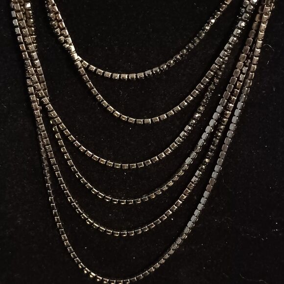 Multi-Stranded Black Rhinestone Necklace, 22" - Picture 2 of 3